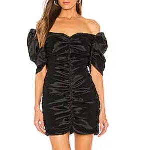 NWT Revolve Bardot Black Ruched Bodycon Mini Dress
